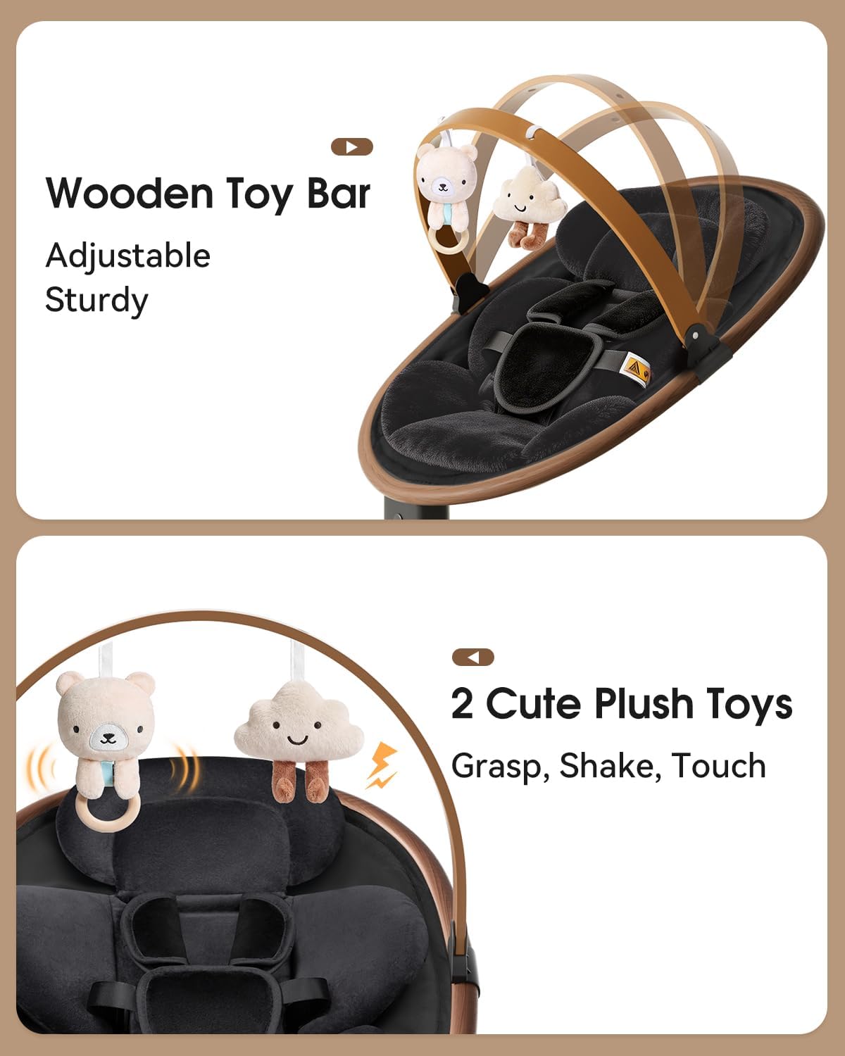 PRVAETU Baby Swing for Infants,5 Speeds,10 Lullabies,5-Point Harness,Electric Rocking Chair for Toddlers with Bluetooth,Remote Control,Touch Panel