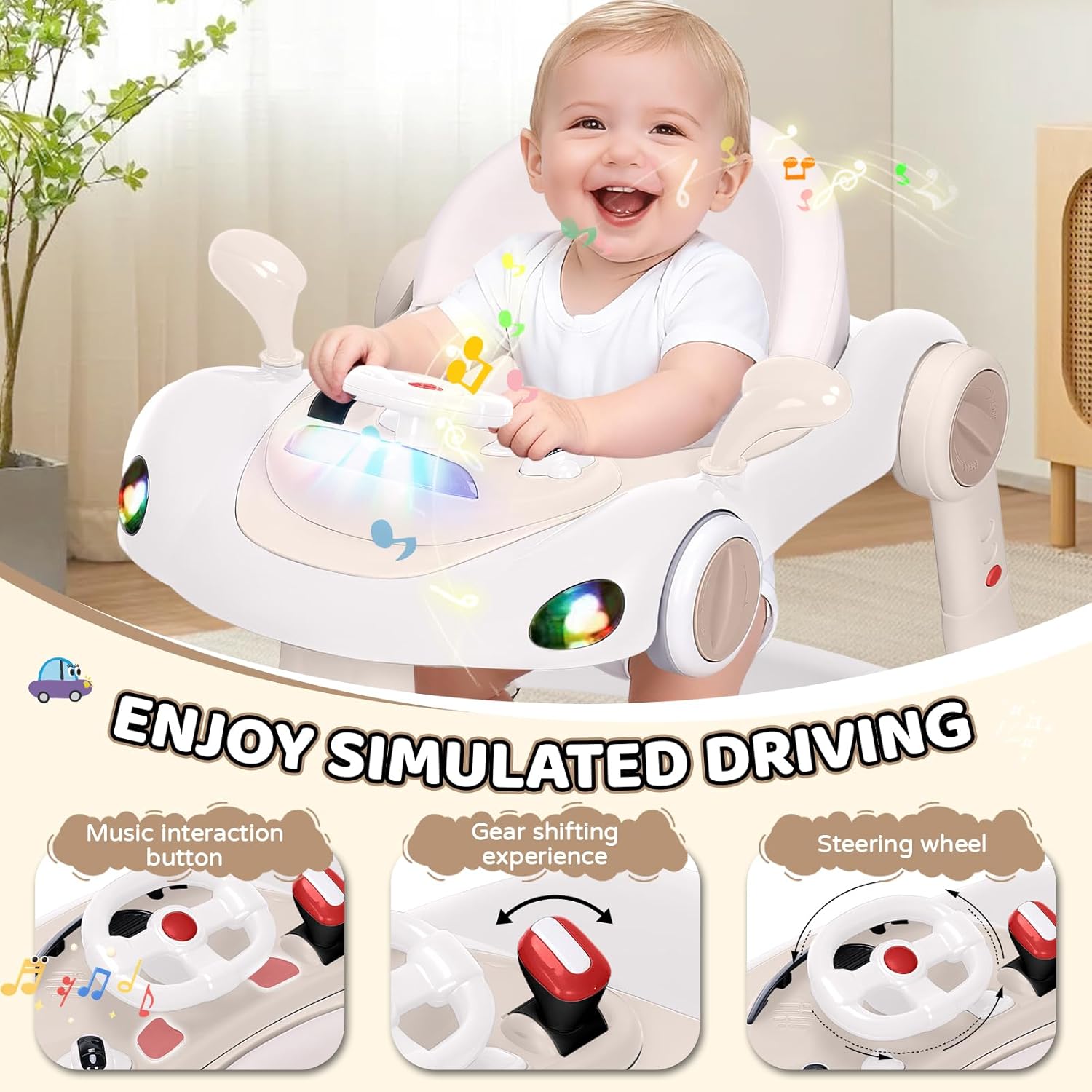 PRVAETU 5 in 1 Baby Walker for Boys Girls,Foldable,Music,Light,Jumper,Rocking,Push,Height Adjustable Training Activity for Babies Infant 6-18 Months