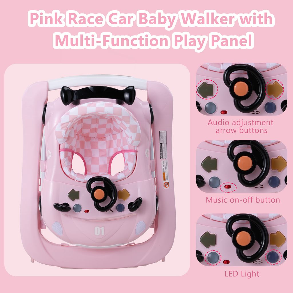 PRVAETU 5 in 1 Baby Walker Car-Shaped with Music,Lights,Foldable,Jumper,Rocking,Removable Plate for Infant Boys 6-18 Months