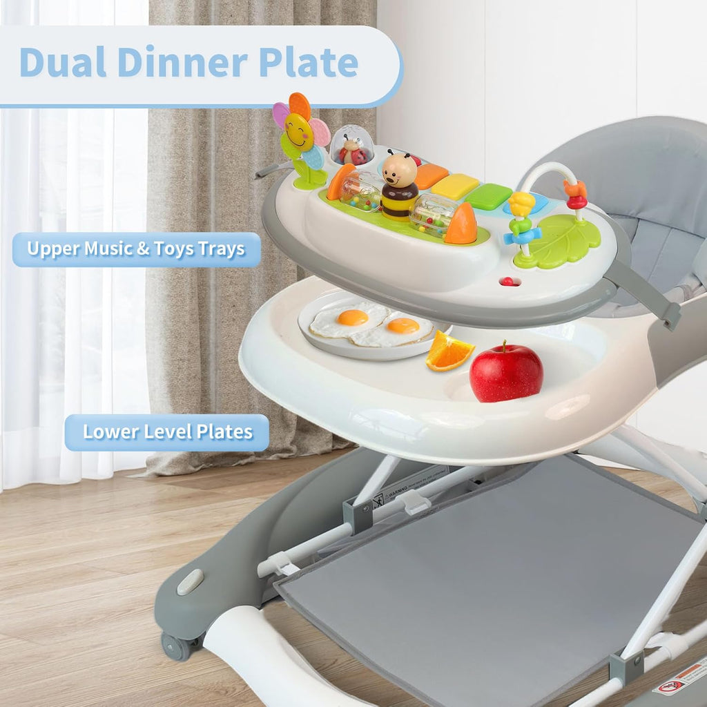 PRVAETU 5 in 1 Baby Walker (Walk,Jumper,Rocking,Push,Eating Mode) for Boys Girls,Foldable,Music & Light,Height Adjustable,Wheels for Infant Babies