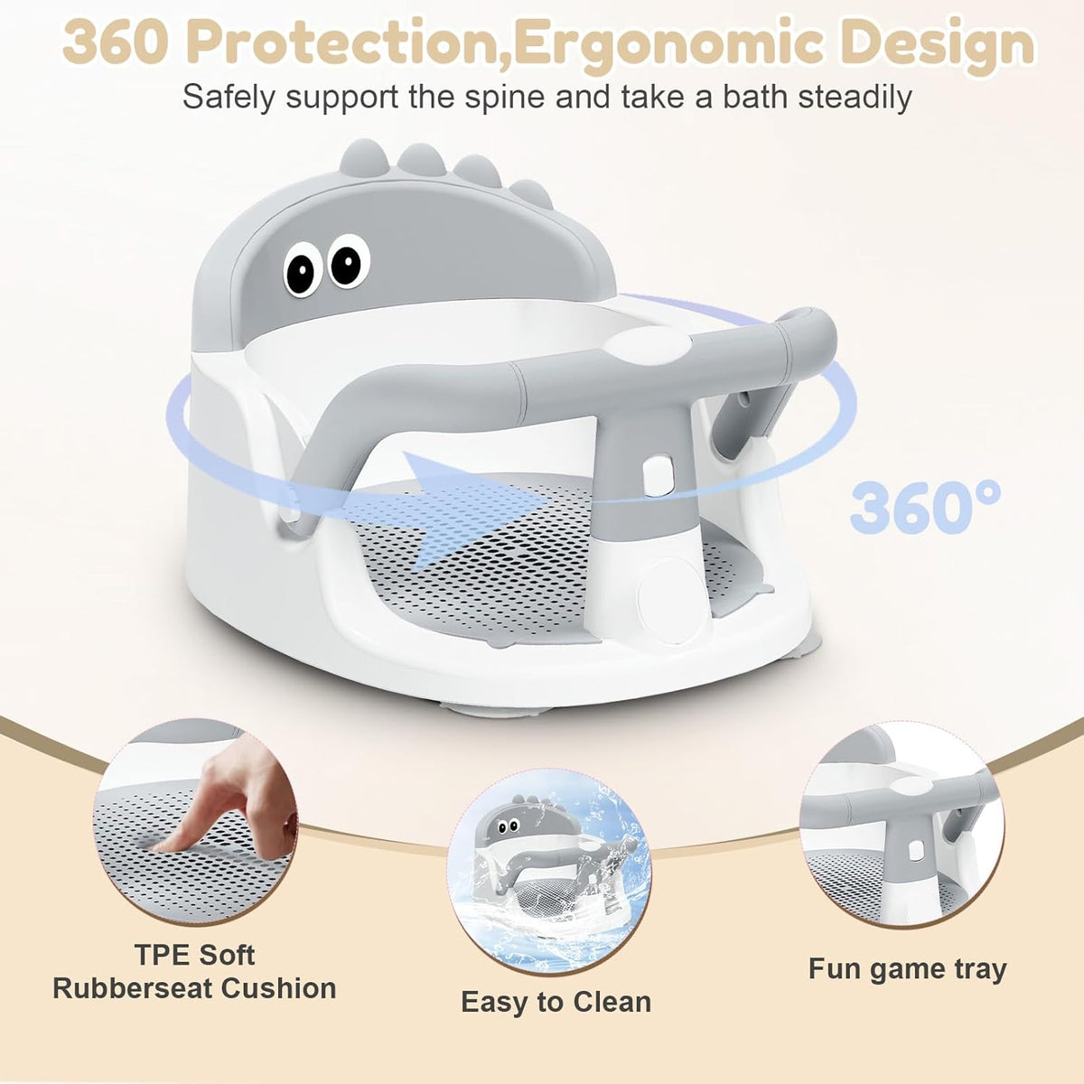 Baby Bath Seat For Babies 6 Months & Up Sitting Up,Non-Slip Baby Bath Chair For Bathroom, Bathtub Tub, Easy To Clean