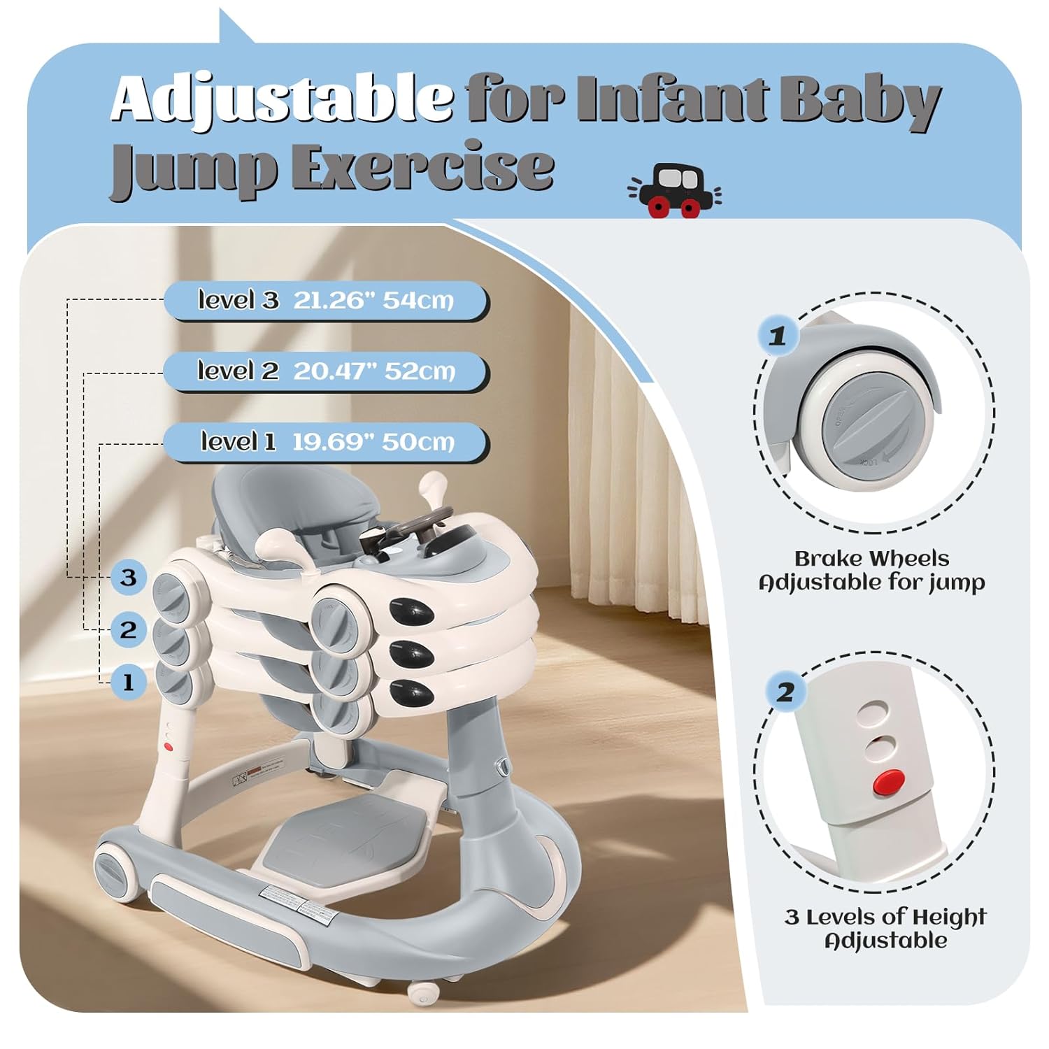 PRVAETU 5 in 1 Baby Walker for Boys Girls,Foldable,Music,Light,Jumper,Rocking,Push,Height Adjustable Training Activity for Babies Infant 6-18 Months