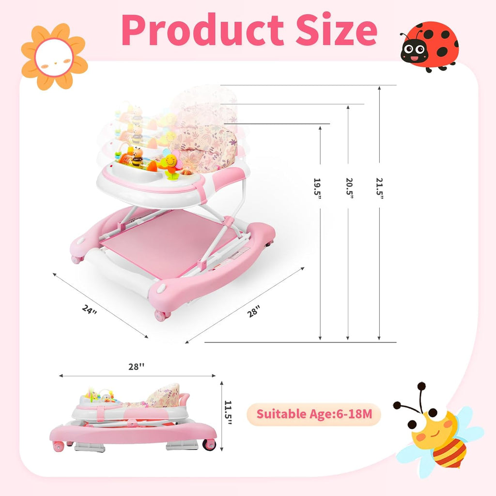PRVAETU 5 in 1 Baby Walker (Walk,Jumper,Rocking,Push,Eating Mode) for Boys Girls,Foldable,Music & Light,Height Adjustable,Wheels for Infant Babies