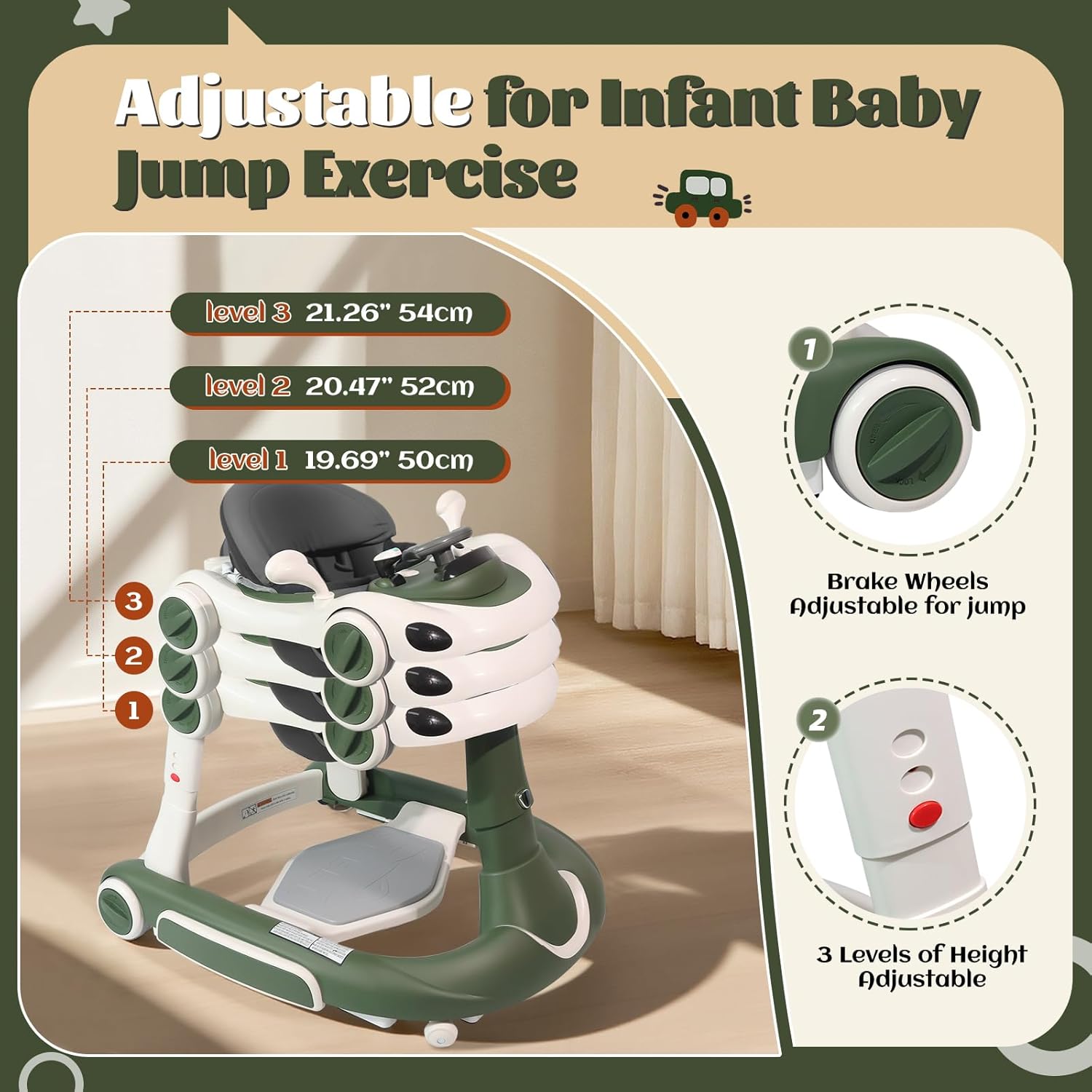 PRVAETU 5 in 1 Baby Walker for Boys Girls,Foldable,Music,Light,Jumper,Rocking,Push,Height Adjustable Training Activity for Babies Infant 6-18 Months