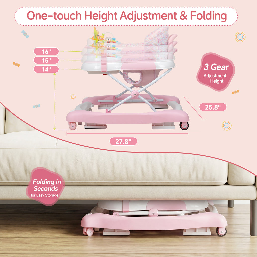 PRVAETU 5 in 1 Baby Walker,Jumper,Rocking,Push,Eating Mode for Boys Girls,Foldable,Music & Light,Height Adjustable,Wheel for Infant