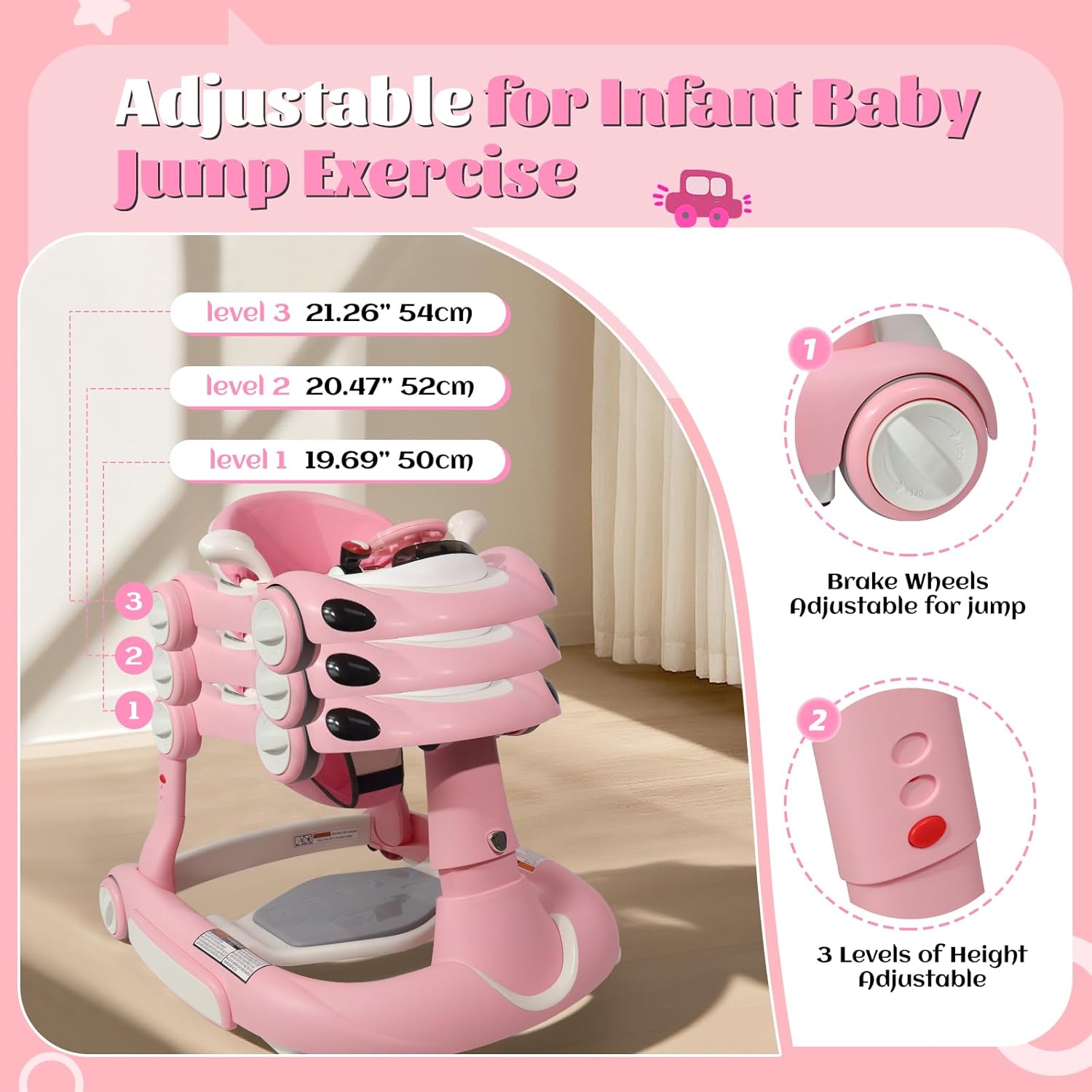 PRVAETU 5 in 1 Baby Walker for Boys Girls,Foldable,Music,Light,Jumper,Rocking,Push,Height Adjustable Training Activity for Babies Infant 6-18 Months