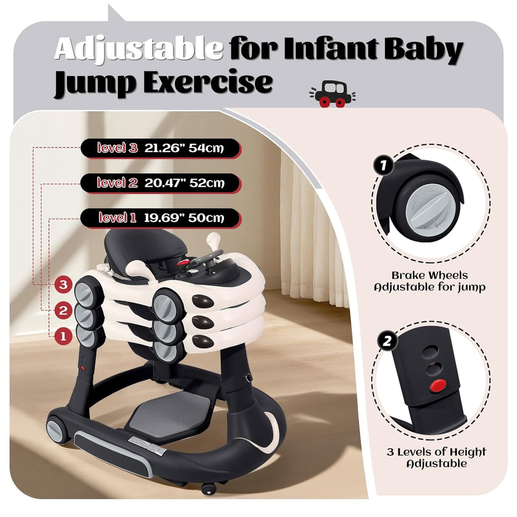 PRVAETU 5 in 1 Baby Walker for Boys Girls,Foldable,Music,Light,Jumper,Rocking,Push,Height Adjustable Training Activity for Babies Infant 6-18 Months