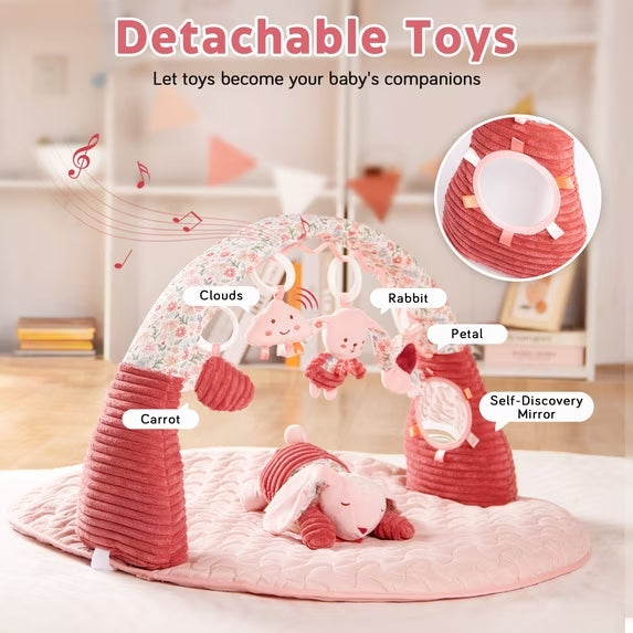 PRVAETU Baby Gym Play Mat, 5 Detachable Sensory Toys, Developmental Playmat for Newborns 0 to 12 Months