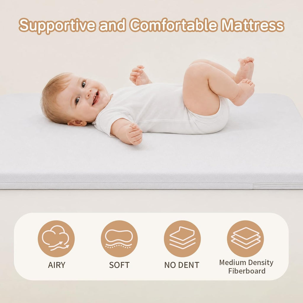 PRVAETU Baby Bassinet, 3-in-1 Baby Bassinet Bedside Sleeper with Wheels, Adjustable Easy Folding Portable Rocking Crib for Infant Newborn (Khaki)