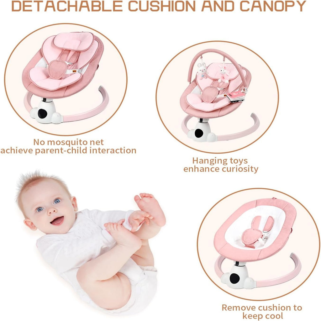 PRVAETU Portable Electric Baby Swing for Infants Toddler, 5 Speed, 10 Lullabies, 5-Point Harness, Remote Control