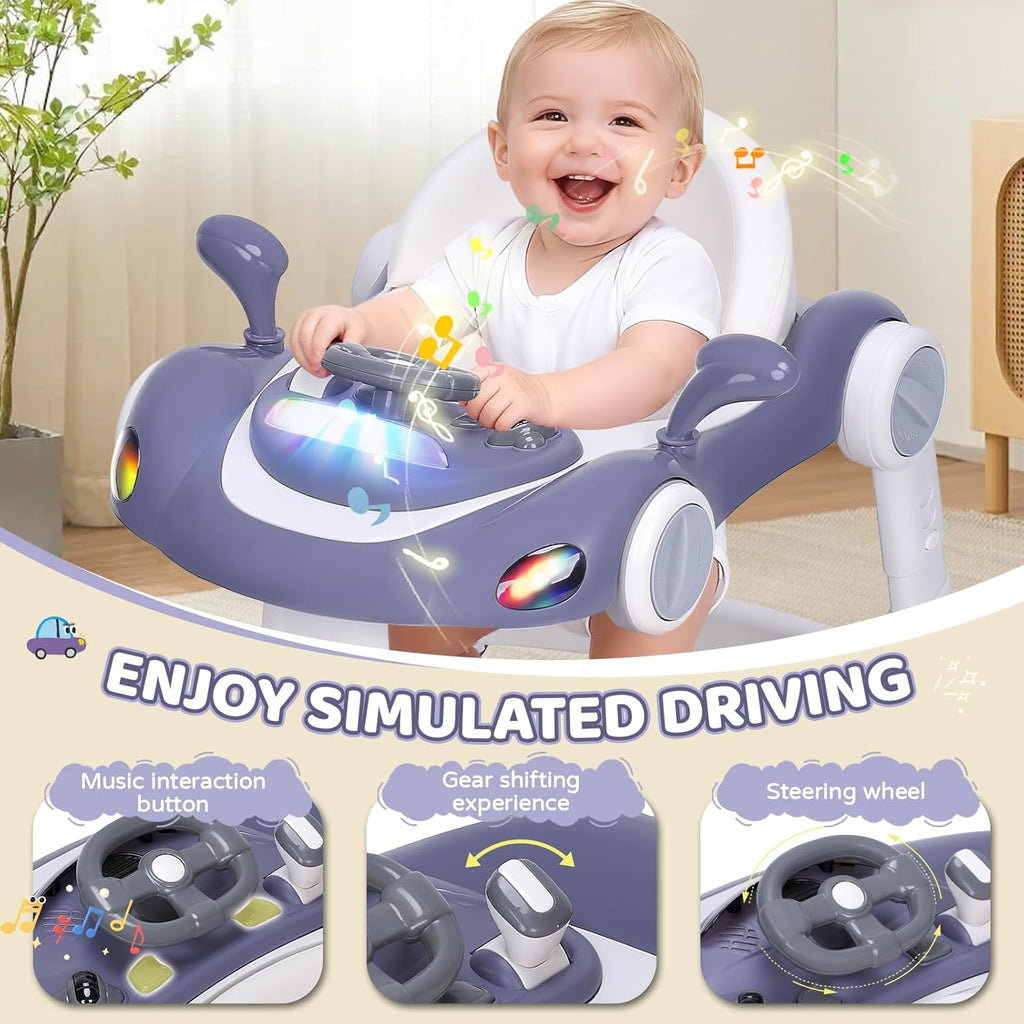 PRVAETU 5 in 1 Baby Walker for Boys Girls,Foldable,Music,Light,Jumper,Rocking,Push,Height Adjustable Training Activity for Babies Infant 6-18 Months