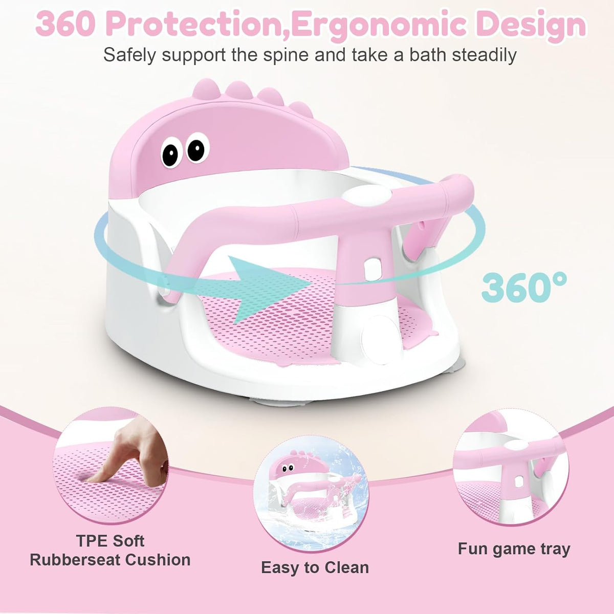 Baby Bath Seat For Babies 6 Months & Up Sitting Up,Non-Slip Baby Bath Chair For Bathroom, Bathtub Tub, Easy To Clean