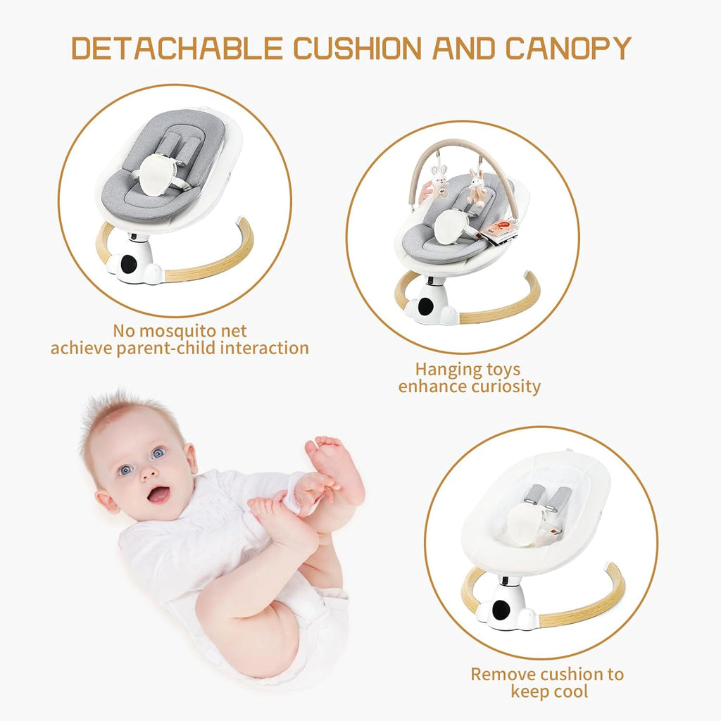 PRVAETU Portable Electric Baby Swing for Infants Toddler, 5 Speed, 10 Lullabies, 5-Point Harness, Remote Control