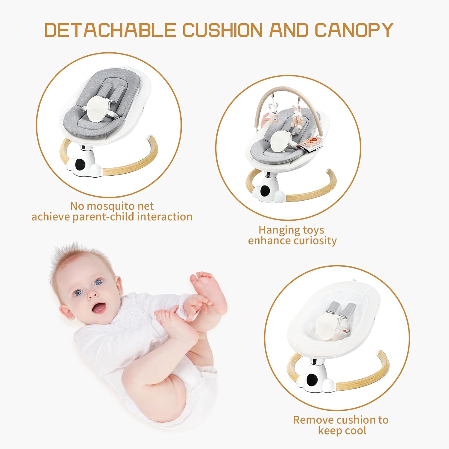 PRVAETU Portable Electric Baby Swing for Infants Toddler, 5 Speed, 10 Lullabies, 5-Point Harness, Remote Control