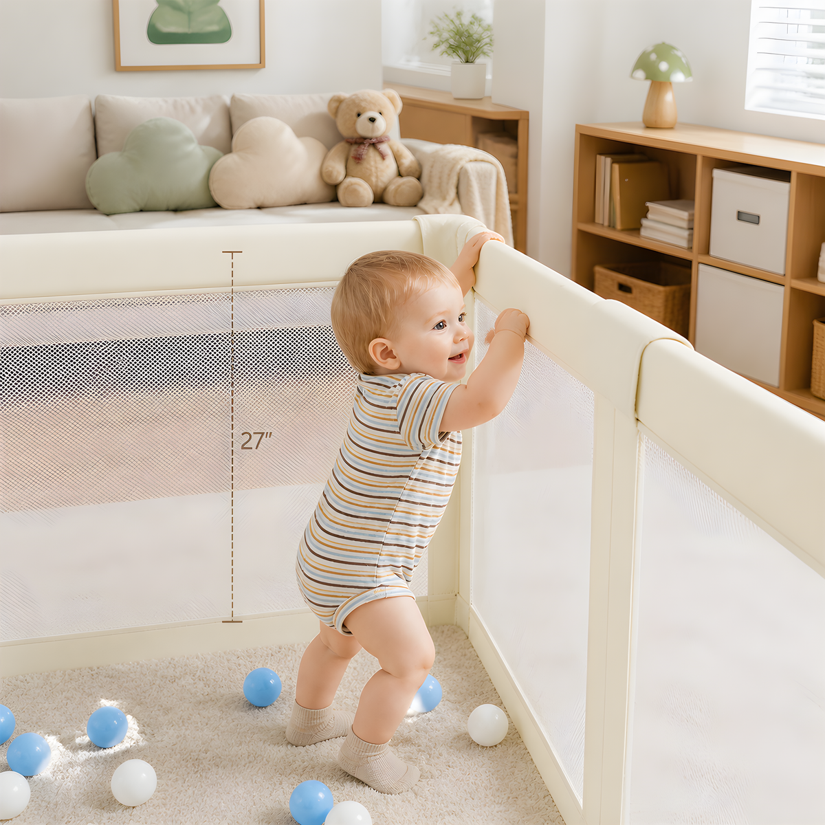 PRVAETU Foldable Baby Playpen & Playard with Mat for Boys Girls