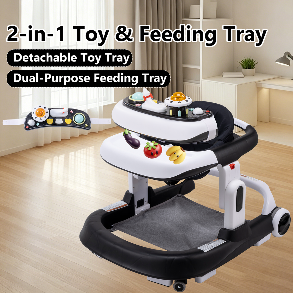 PRVAETU 4-in-1 Baby Walker with Wheels, Adjustable Height, Music and Light for Girls Boys Infant 6-18 Months