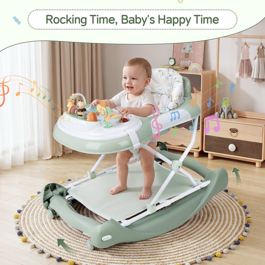 PRVAETU 5 in 1 Baby Walker,Jumper,Rocking,Push,Eating Mode for Boys Girls,Foldable,Music & Light,Height Adjustable,Wheel for Infant