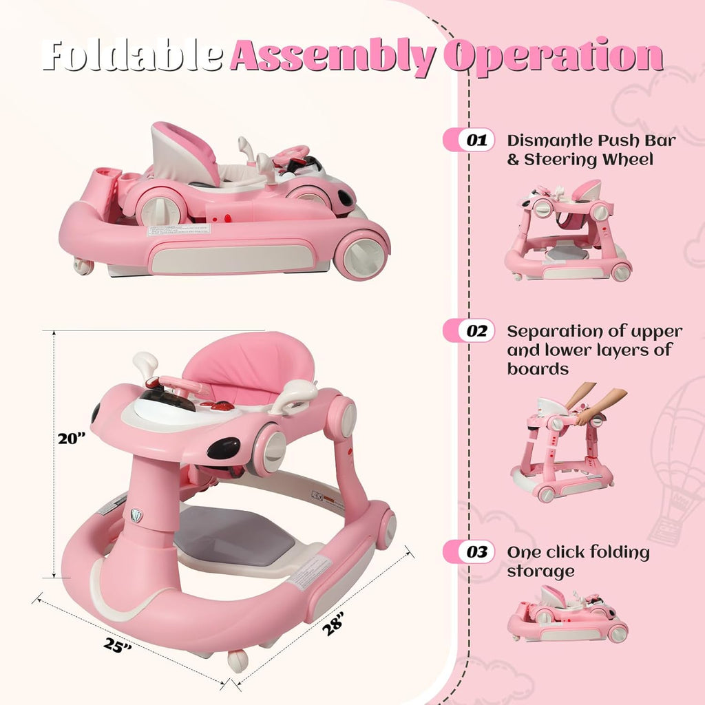 PRVAETU 5 in 1 Baby Walker for Boys Girls,Foldable,Music,Light,Jumper,Rocking,Push,Height Adjustable Training Activity for Babies Infant 6-18 Months