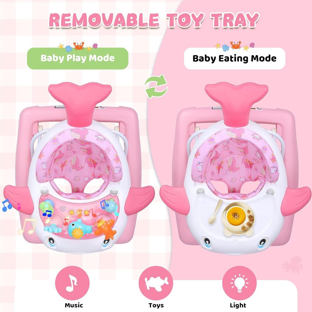 PRVAETU Baby Walker & Activity Center W/ Music & Lights,3 Adjustable Height, Anti-Rollover & Foldable Design for Infant Boy and Girl 6-18 Months