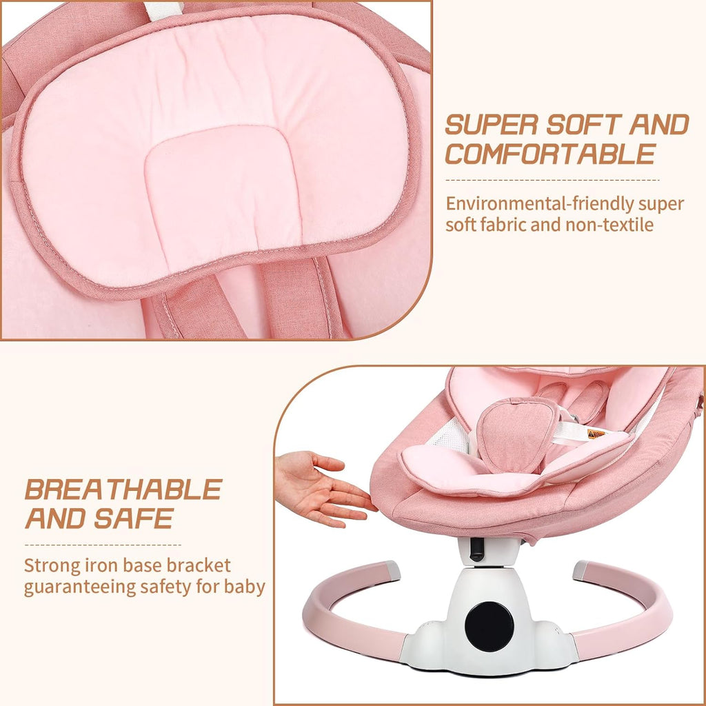 PRVAETU Portable Electric Baby Swing for Infants Toddler, 5 Speed, 10 Lullabies, 5-Point Harness, Remote Control