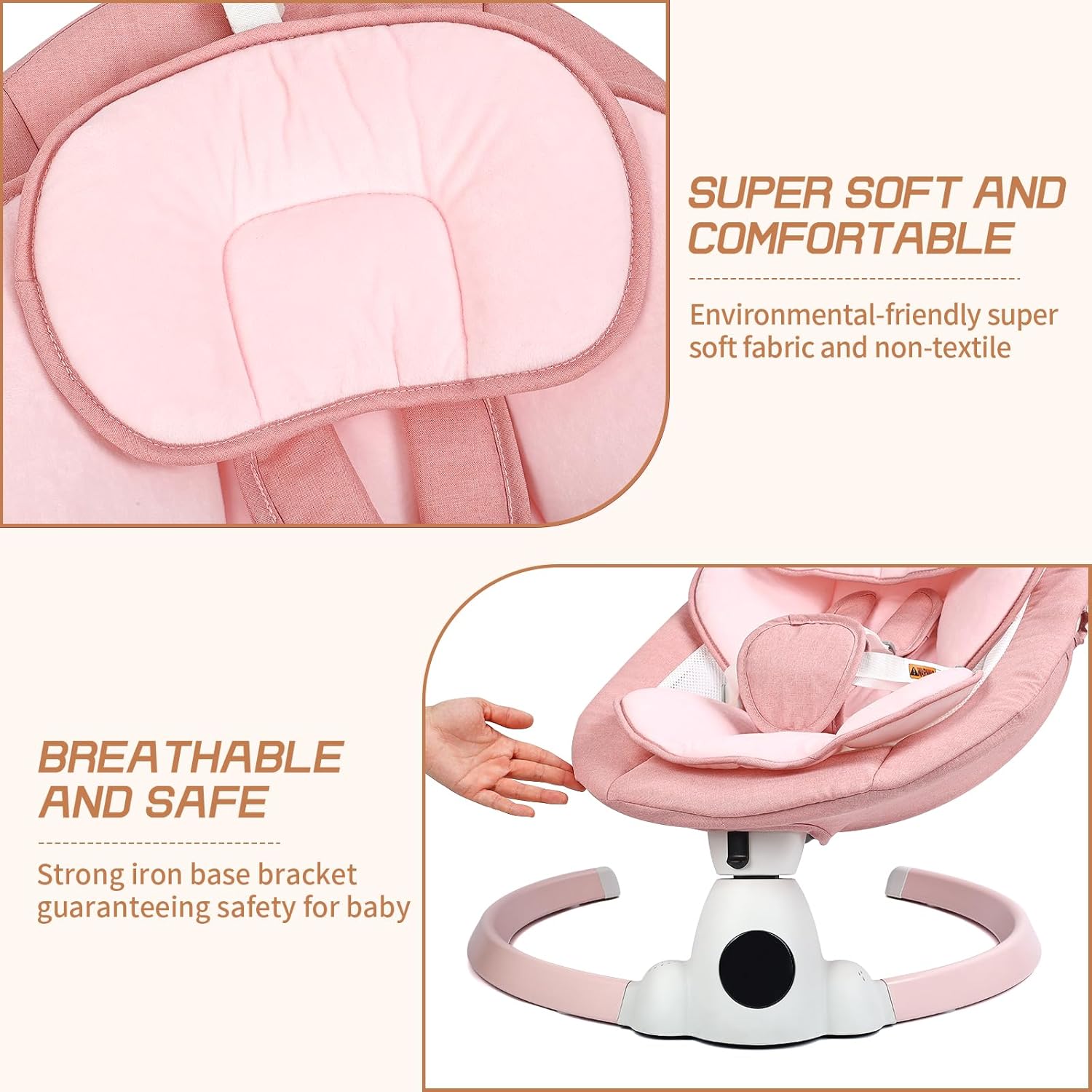 PRVAETU Portable Electric Baby Swing for Infants Toddler, 5 Speed, 10 Lullabies, 5-Point Harness, Remote Control