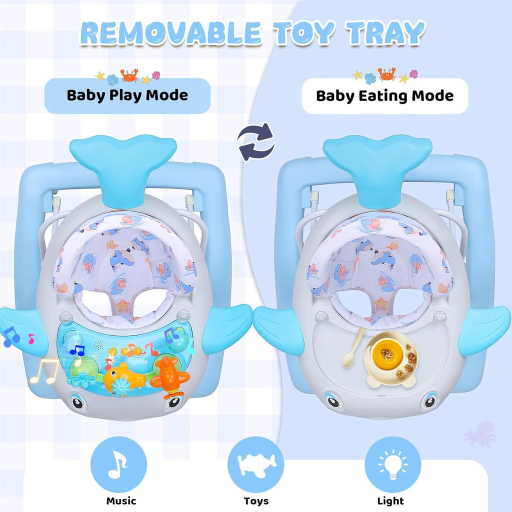 PRVAETU Baby Walker & Activity Center W/ Music & Lights,3 Adjustable Height, Anti-Rollover & Foldable Design for Infant Boy and Girl 6-18 Months