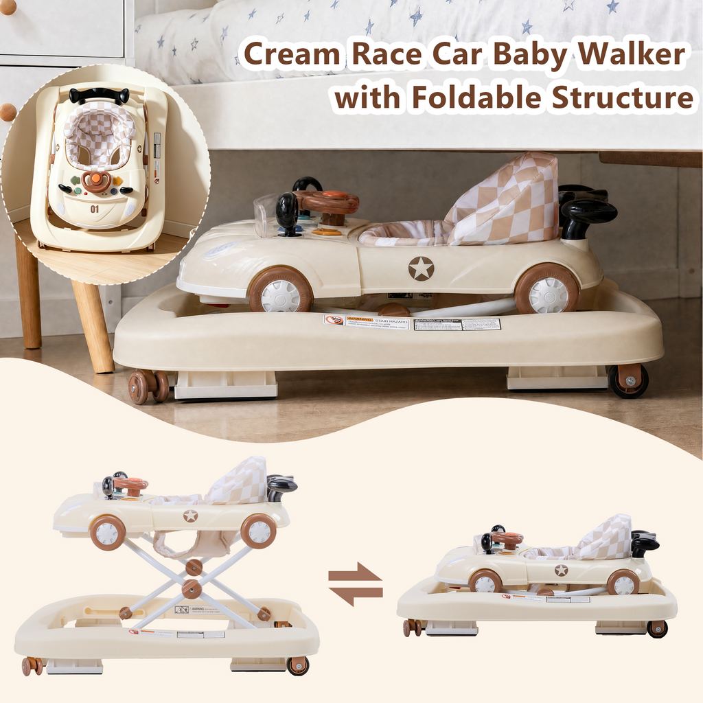 PRVAETU 5 in 1 Baby Walker Car-Shaped with Music,Lights,Foldable,Jumper,Rocking,Removable Plate for Infant Boys 6-18 Months