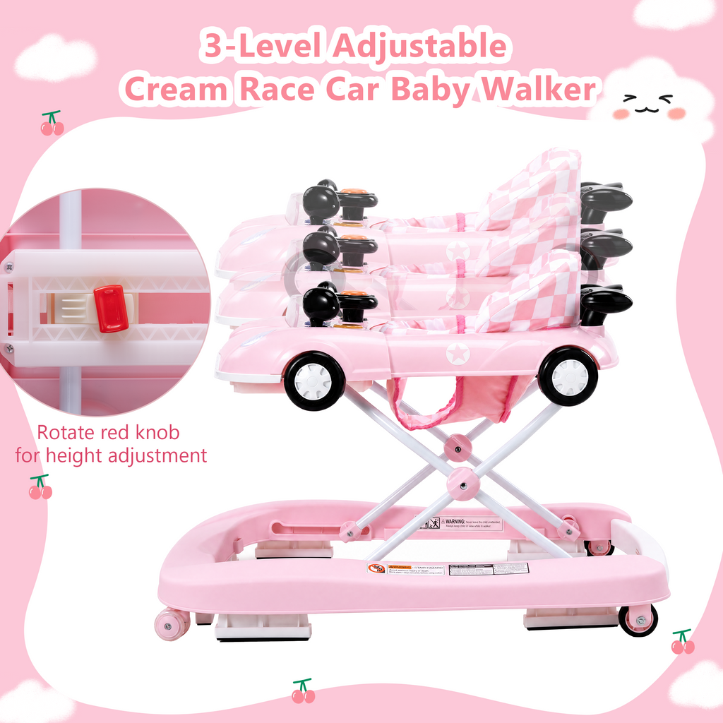PRVAETU 5 in 1 Baby Walker Car-Shaped with Music,Lights,Foldable,Jumper,Rocking,Removable Plate for Infant Boys 6-18 Months