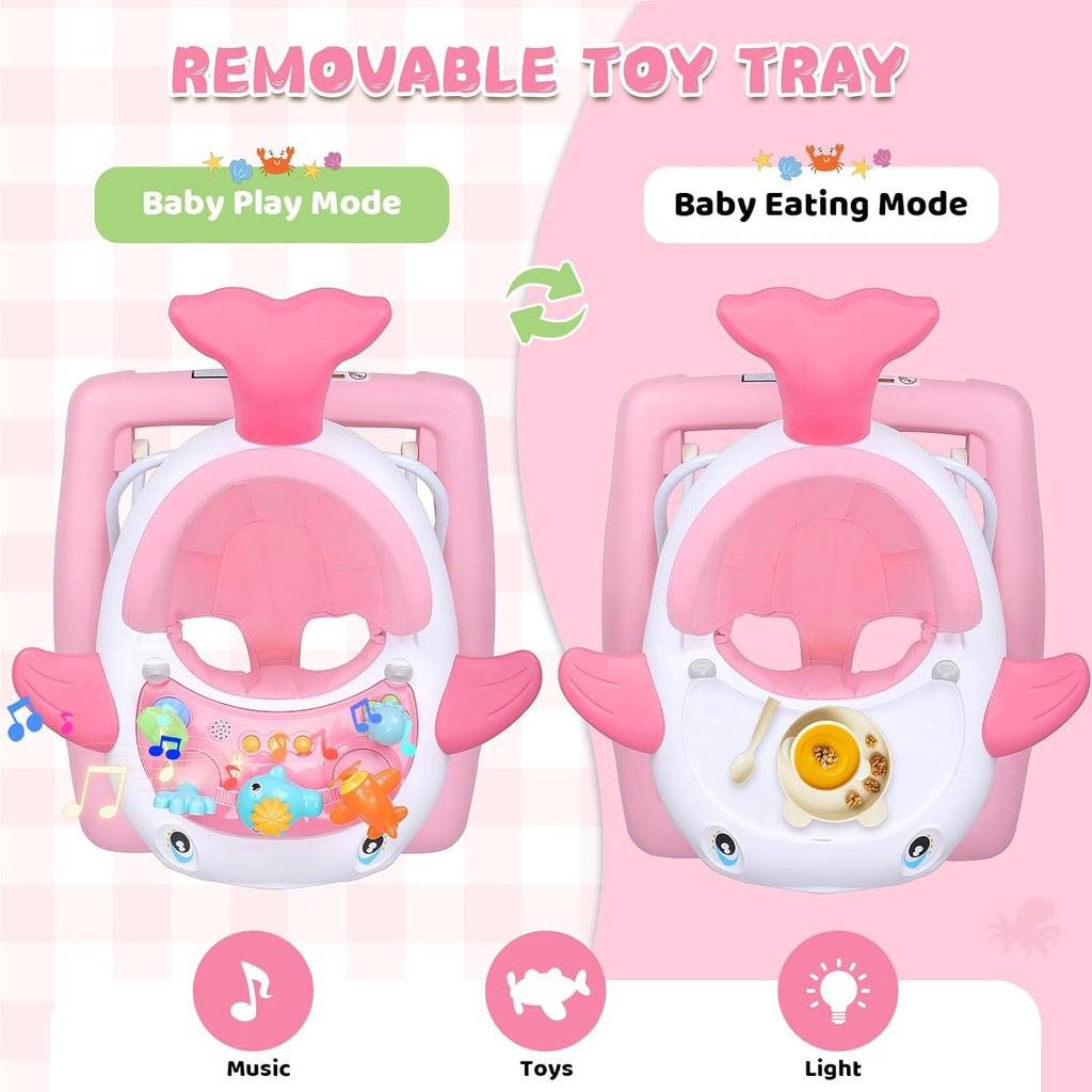 PRVAETU Baby Walker & Activity Center W/ Music & Lights,3 Adjustable Height, Anti-Rollover & Foldable Design for Infant Boy and Girl 6-18 Months