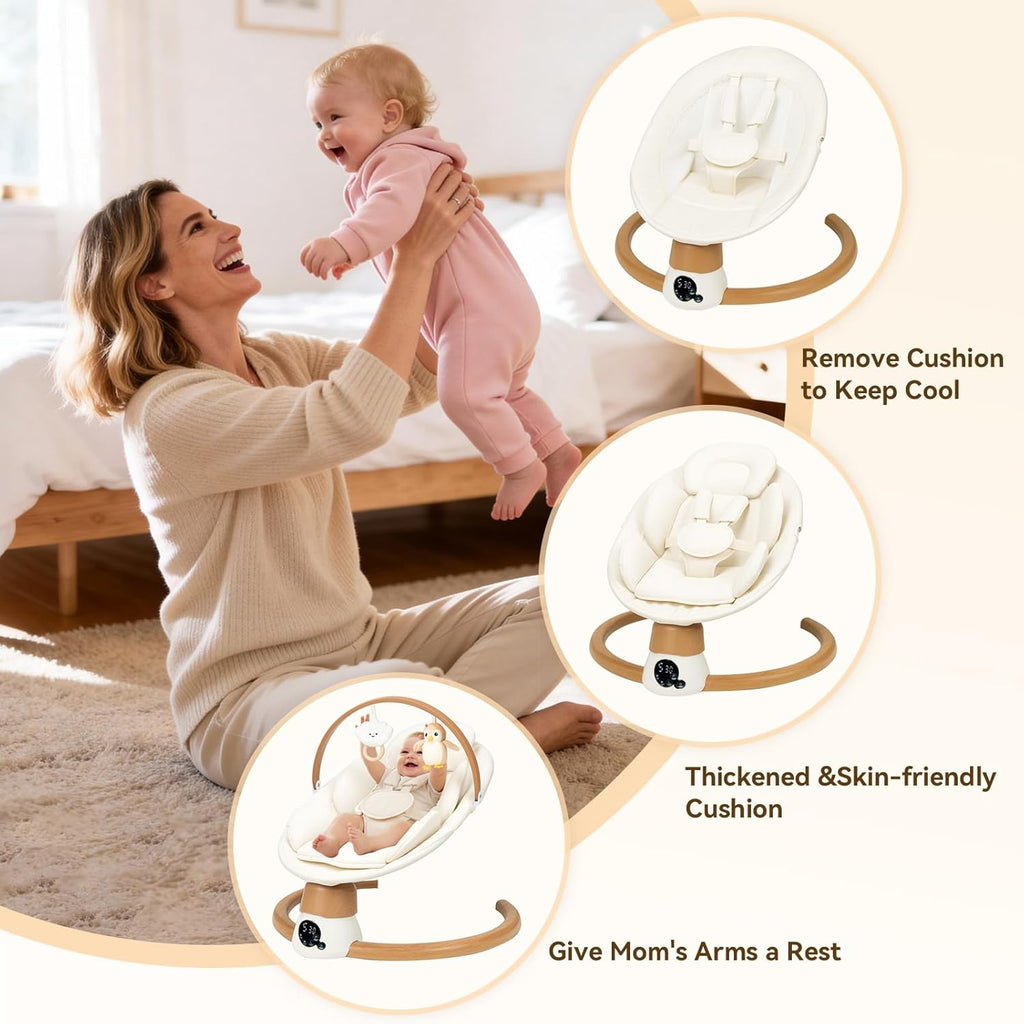 PRVAETU Electric Baby Swing for Infants, Portable Swing with Bluetooth,5 Speeds,3 Timers,10 Lullabies,5-Point Harness,Remote Control