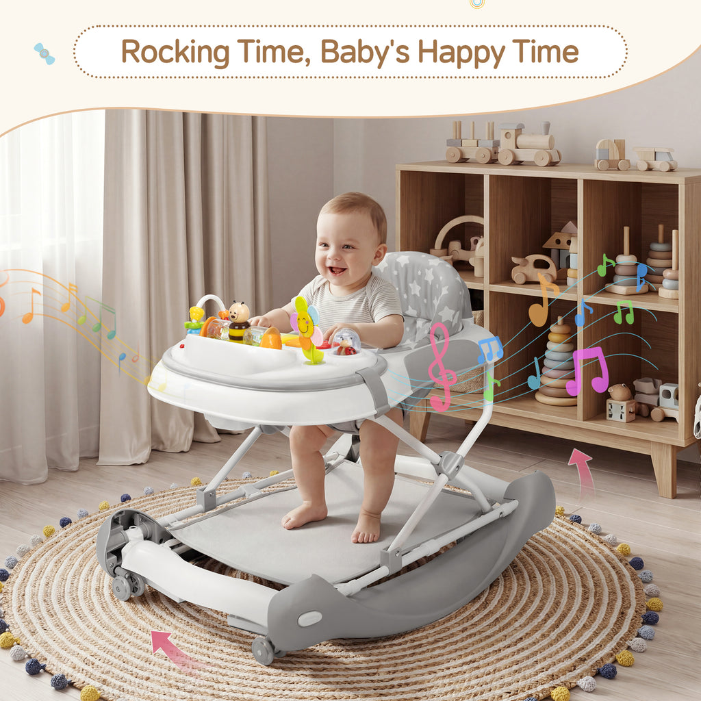 PRVAETU 5 in 1 Baby Walker,Jumper,Rocking,Push,Eating Mode for Boys Girls,Foldable,Music & Light,Height Adjustable,Wheel for Infant