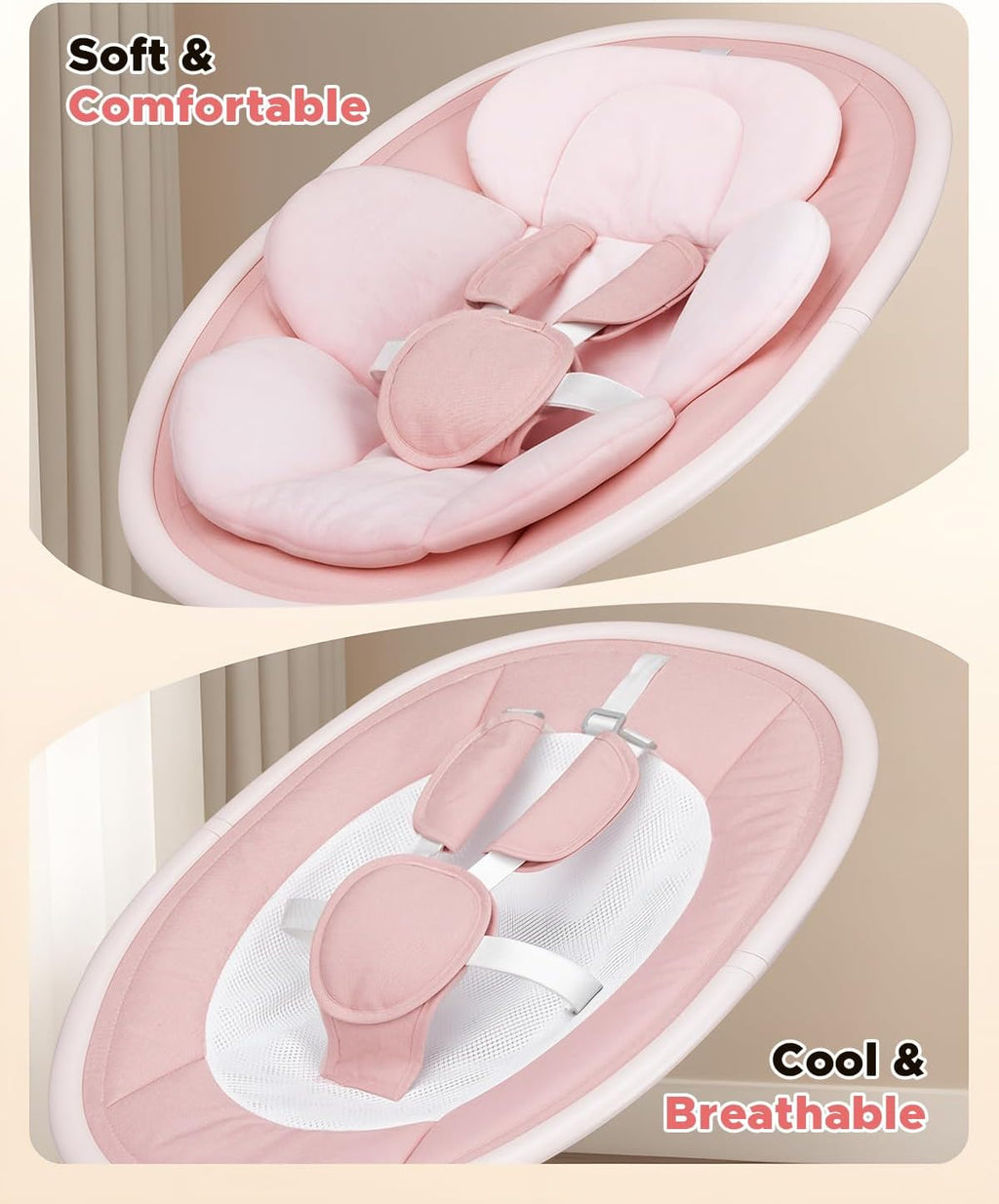 PRVAETU Baby Swing for Infants,5 Speeds,10 Lullabies,5-Point Harness,Electric Rocking Chair for Toddlers with Bluetooth,Remote Control,Touch Panel