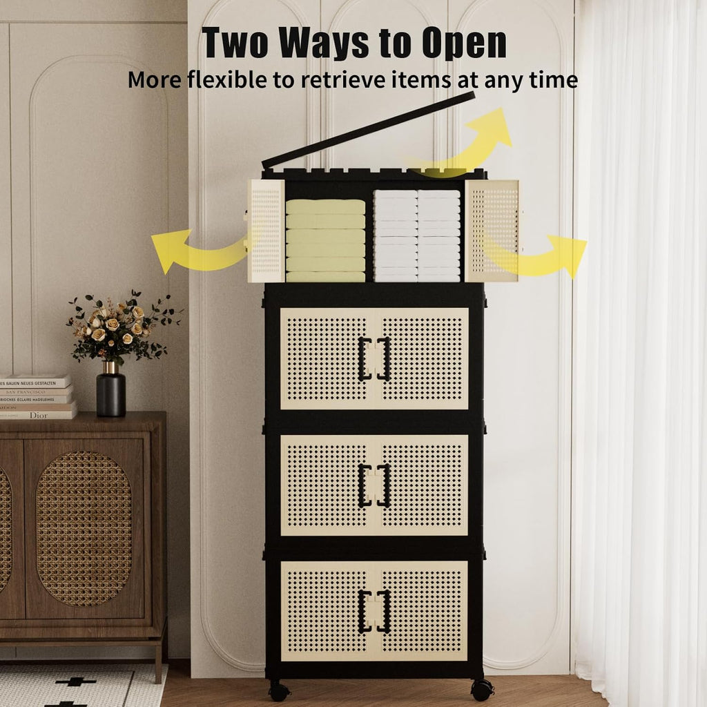 PRVAETU Stackable Storage Bins with Lids Storage Containers W/ Wheels,Collapsible Plastic Closet Organizers for Home,Office,Dorm