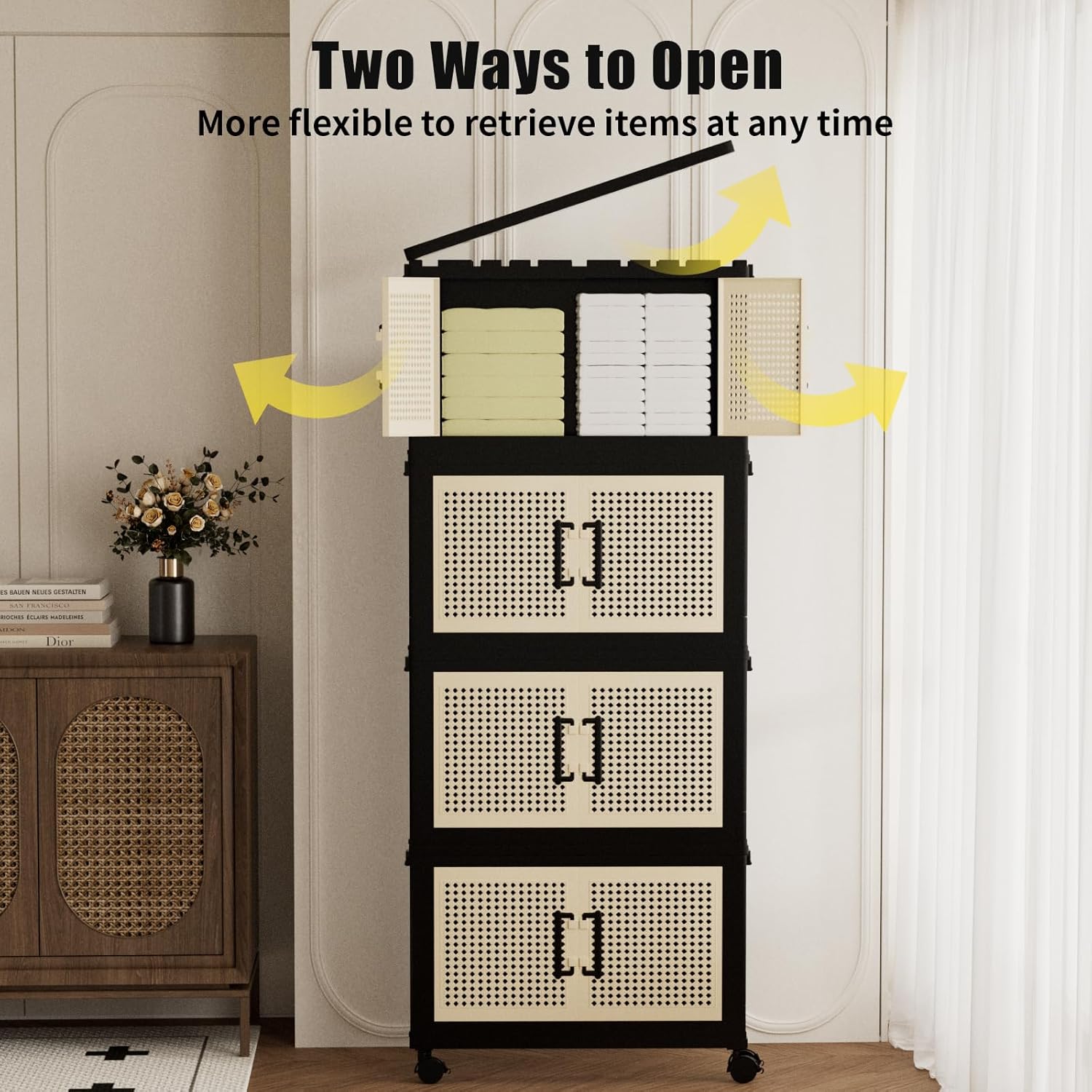 PRVAETU Stackable Storage Bins with Lids Storage Containers W/ Wheels,Collapsible Plastic Closet Organizers for Home,Office,Dorm
