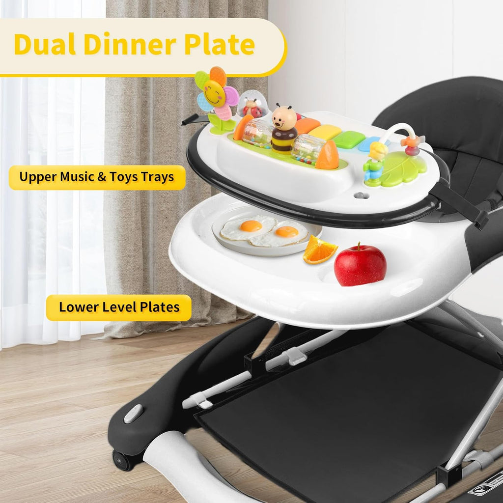 PRVAETU 5 in 1 Baby Walker (Walk,Jumper,Rocking,Push,Eating Mode) for Boys Girls,Foldable,Music & Light,Height Adjustable,Wheels for Infant Babies