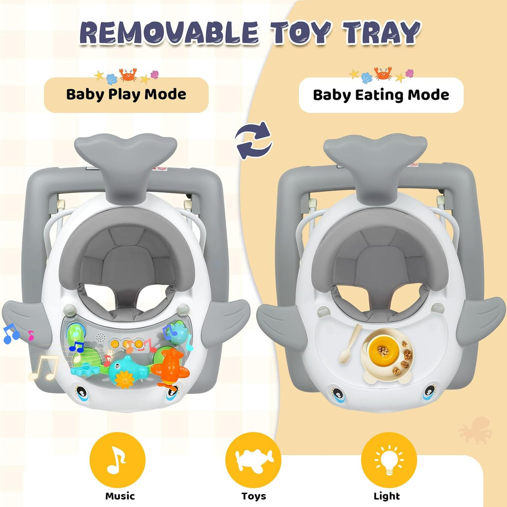 PRVAETU Baby Walker & Activity Center W/ Music & Lights,3 Adjustable Height, Anti-Rollover & Foldable Design for Infant Boy and Girl 6-18 Months