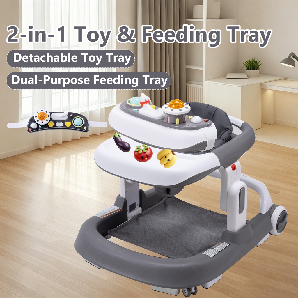 PRVAETU 4-in-1 Baby Walker with Wheels, Adjustable Height, Music and Light for Girls Boys Infant 6-18 Months