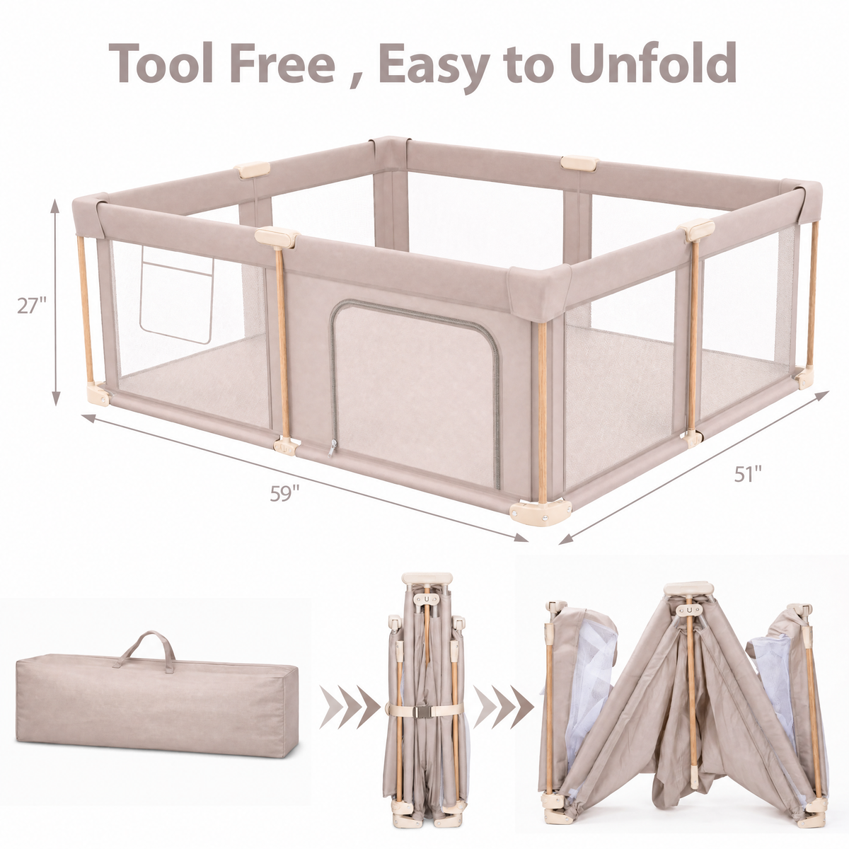 PRVAETU 51*59 Foldable Baby Playpen & Playard with Mat for Boys Girls