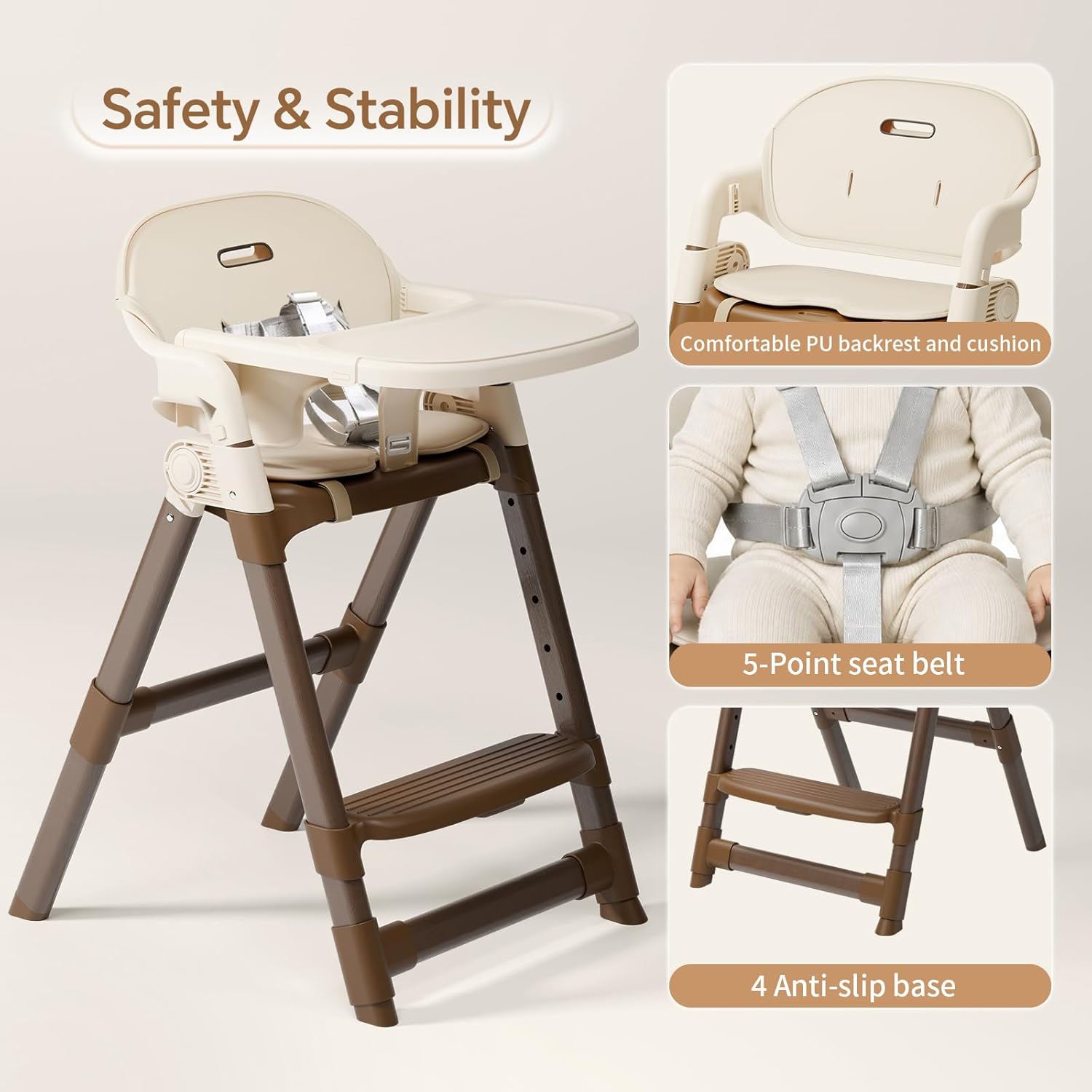 PRVAETU Convertible High Chair for Babies and Toddlers with Removable Easy-Clean Tray, Adjustable Legs, Foldable Feeding Chair