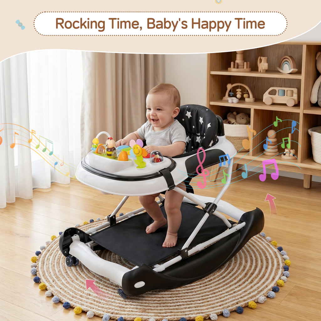 PRVAETU 5 in 1 Baby Walker,Jumper,Rocking,Push,Eating Mode for Boys Girls,Foldable,Music & Light,Height Adjustable,Wheel for Infant