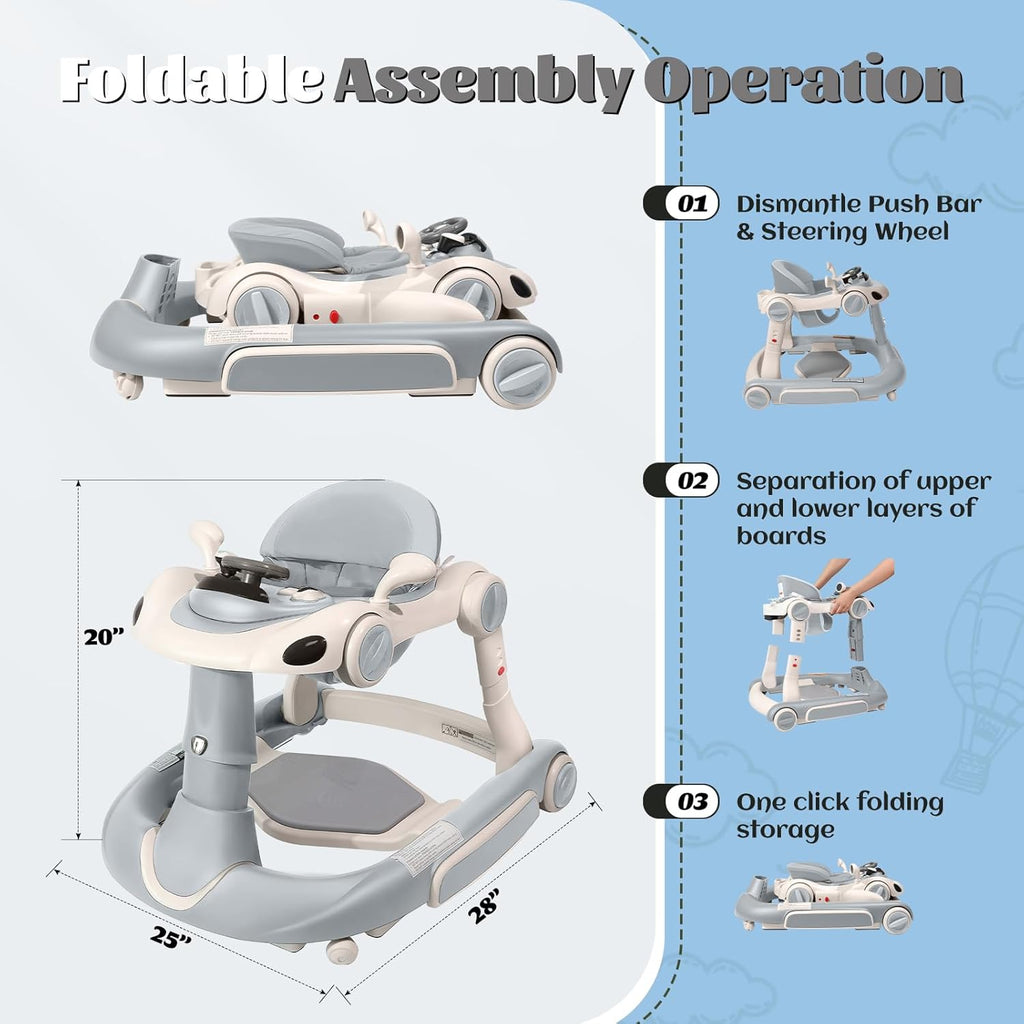 PRVAETU 5 in 1 Baby Walker for Boys Girls,Foldable,Music,Light,Jumper,Rocking,Push,Height Adjustable Training Activity for Babies Infant 6-18 Months