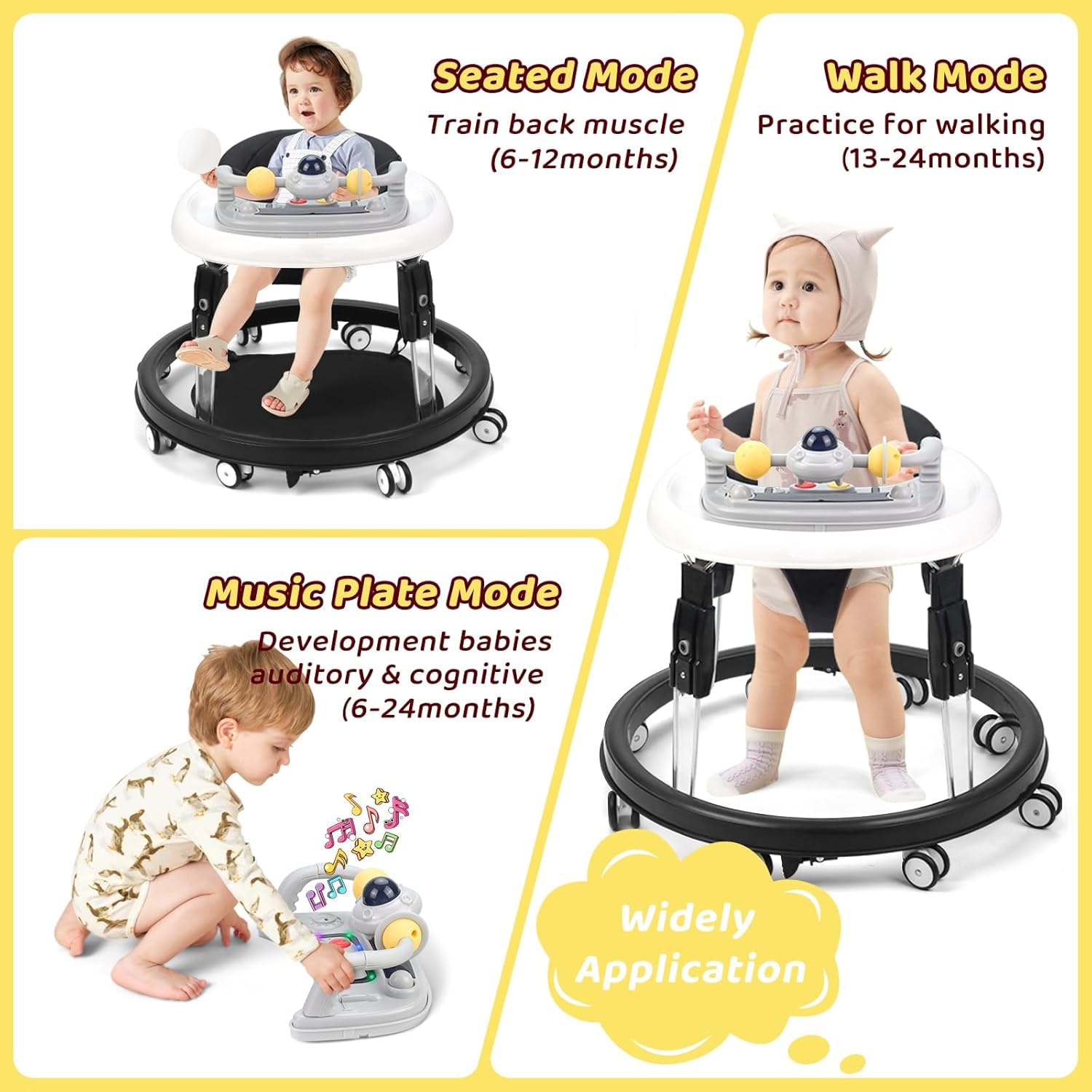 PRVAETU Foldable Baby Walker Activity Center W/ Wheels,Height Adjustable,Music Toy & Foot Pad for 6-18 Months Babies Infant Boys Girls