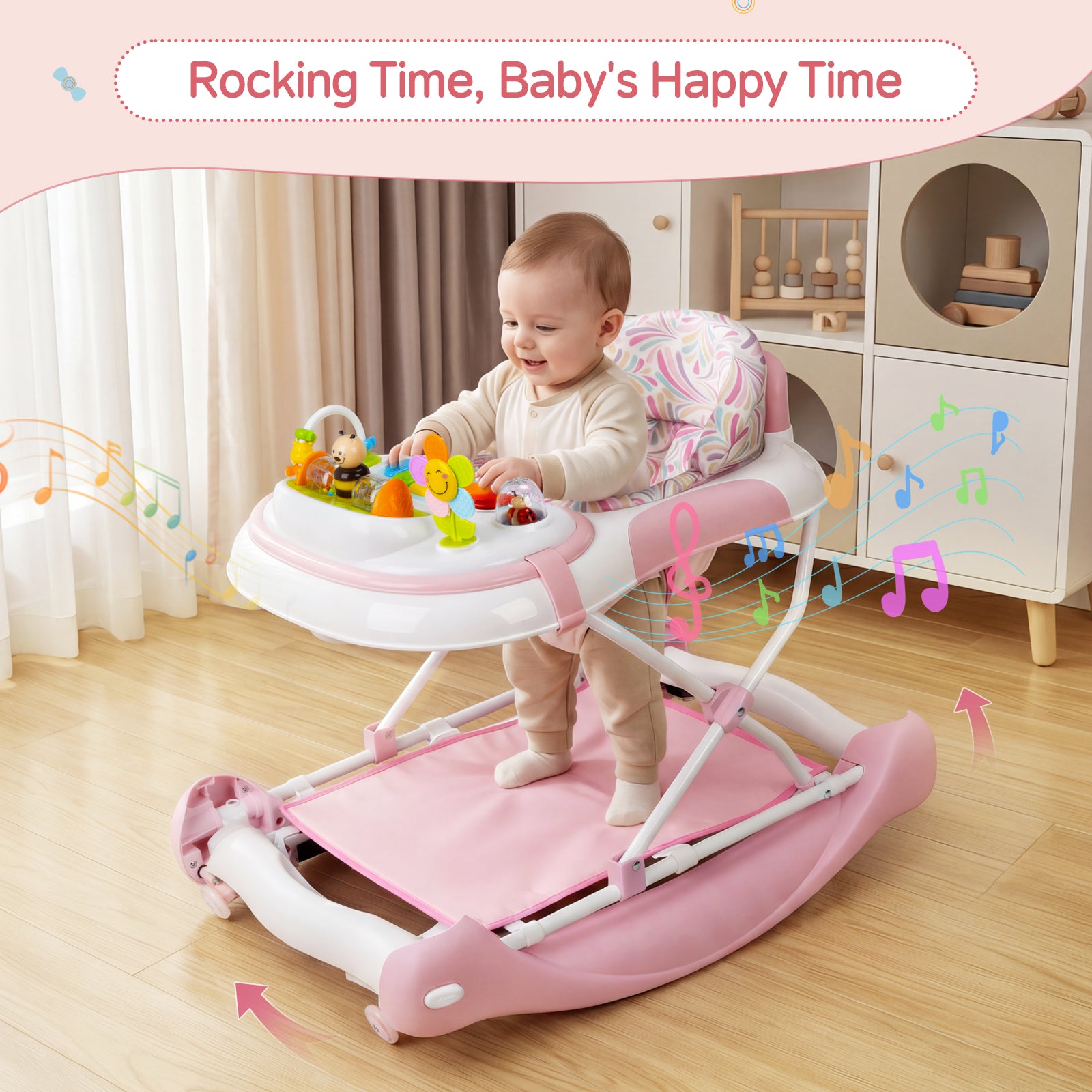 PRVAETU 5 in 1 Baby Walker,Jumper,Rocking,Push,Eating Mode for Boys Girls,Foldable,Music & Light,Height Adjustable,Wheel for Infant