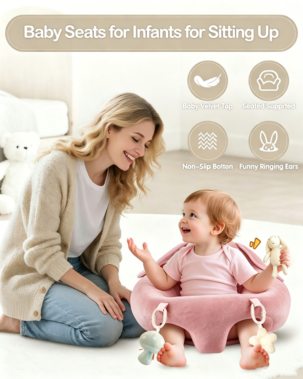 PRVAETU Baby Gym Playmat,Tummy Time Mat,Sit &amp;Play Activity Mat with 6 Detachable Toys,Washable Baby Mat &amp; Toys,Baby Gift for 0-18 Months