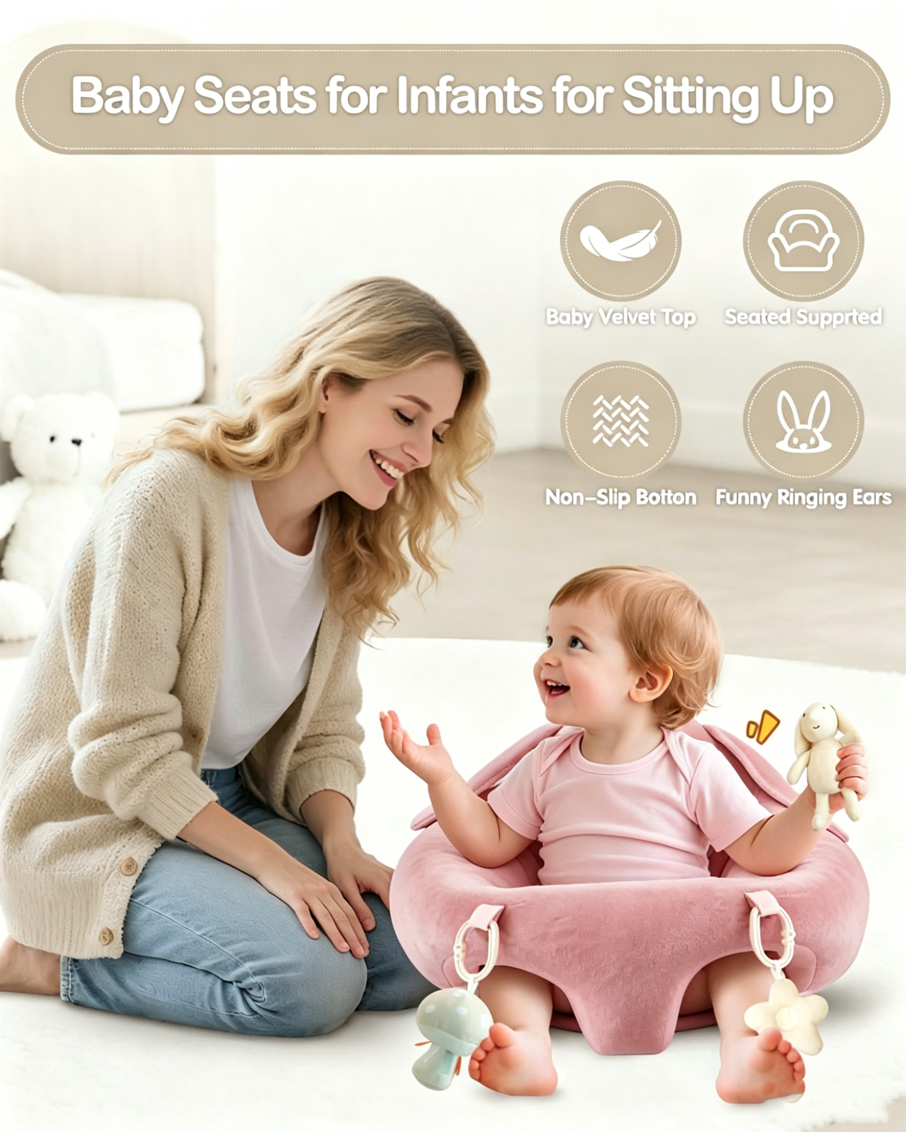 PRVAETU Baby Gym Playmat,Tummy Time Mat,Sit &amp;Play Activity Mat with 6 Detachable Toys,Washable Baby Mat &amp; Toys,Baby Gift for 0-18 Months