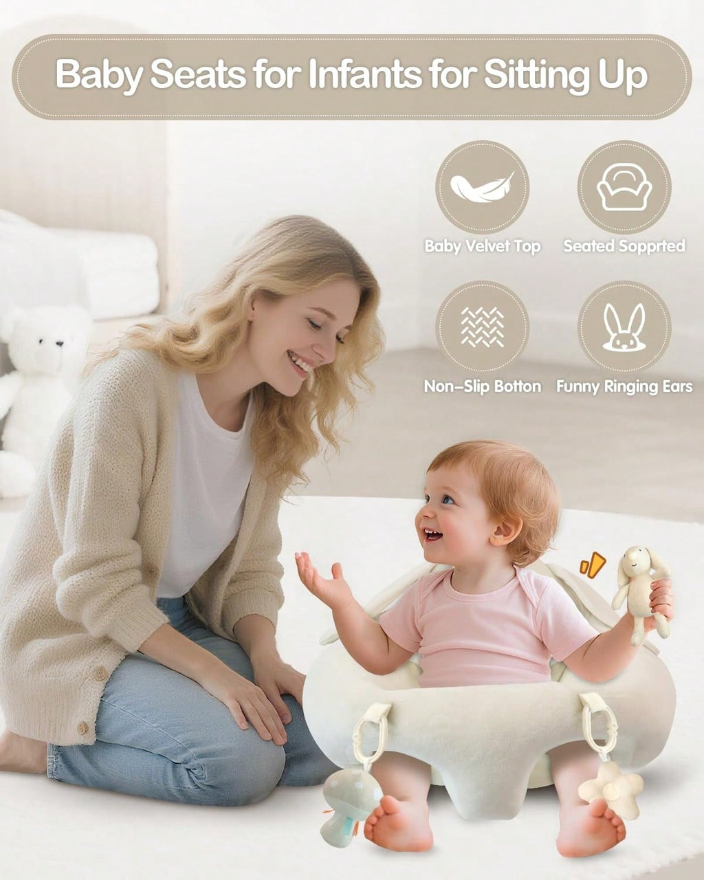 PRVAETU Baby Gym Playmat,Tummy Time Mat,Sit &amp;Play Activity Mat with 6 Detachable Toys,Washable Baby Mat &amp; Toys,Baby Gift for 0-18 Months