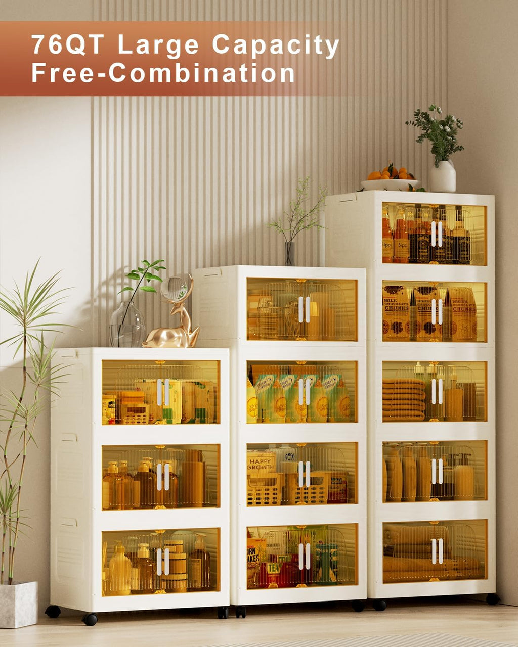 PRVAETU Stackable Storage Bins with Lids, Storage Containers W/ Wheels,Collapsible Plastic Closet Organizers for Home, Office,Dorm