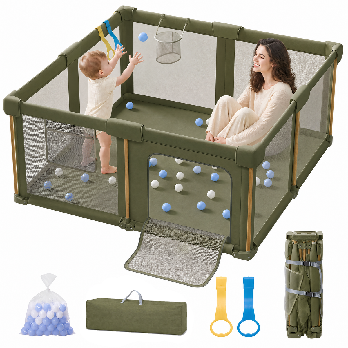 PRVAETU Foldable Baby Playpen & Playard with Mat for Boys Girls