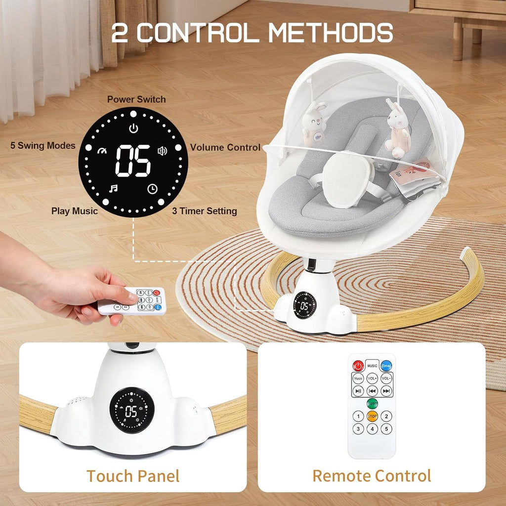 PRVAETU Portable Electric Baby Swing for Infants Toddler, 5 Speed, 10 Lullabies, 5-Point Harness, Remote Control