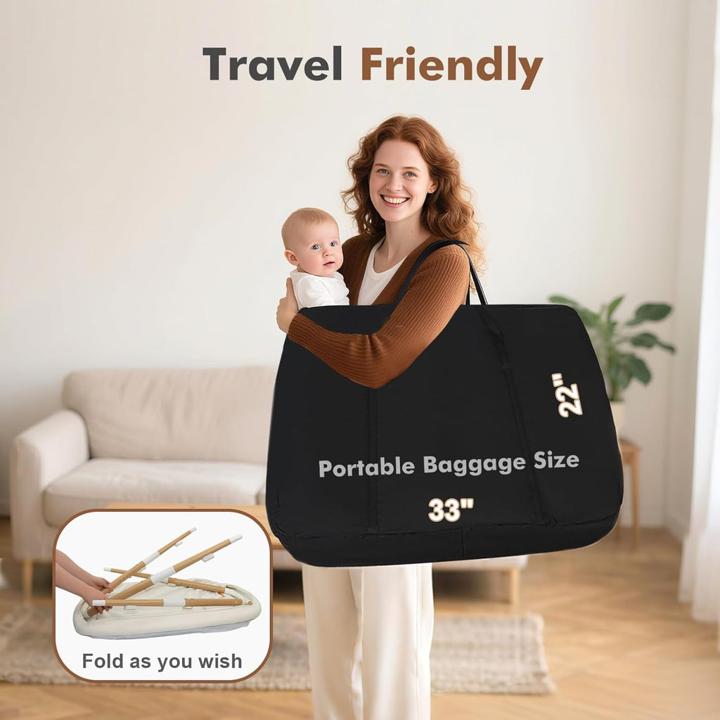 PRVAETU 3 in 1 Bassinet Bedside Sleeper for Baby,Infant Bassinet W/ Music Toy,4 Wheels,Adjustable 5 Height,Mattress,Mosquito Net,Basket,Carry Bag